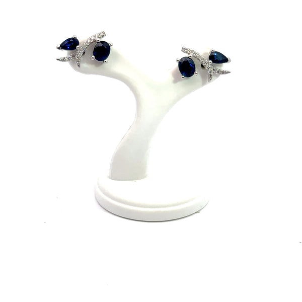 Blue Gem on Branch Diamond Earrings 14kt