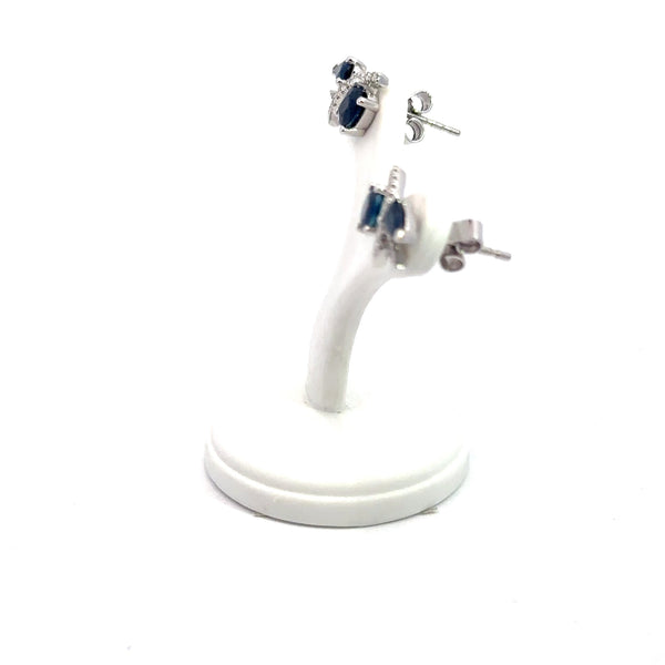 Blue Gem on Branch Diamond Earrings 14kt